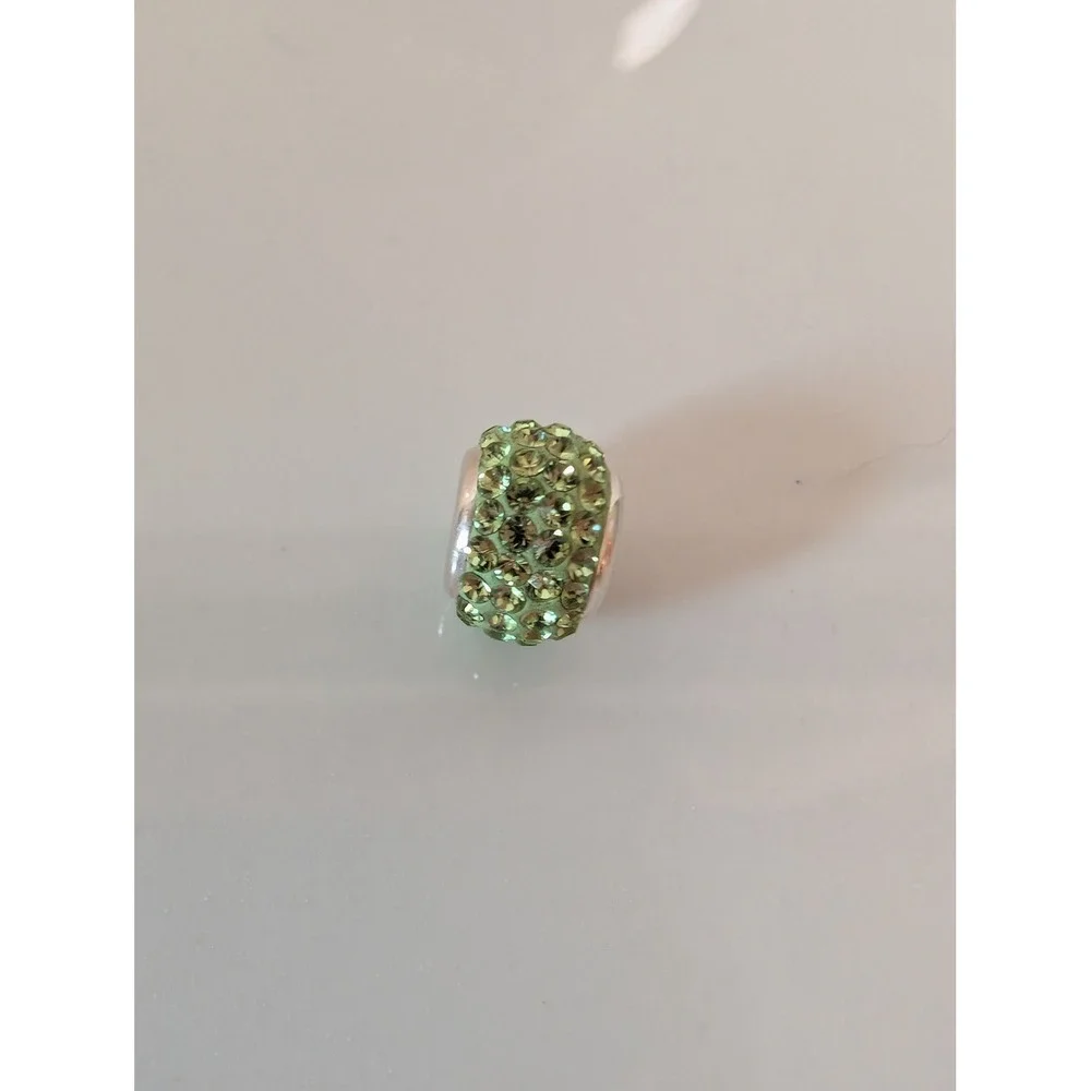 Green Pave Crystal Bead Charm for Snake Chain Bracelet‎ Silver Tone